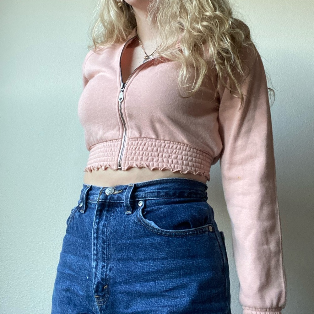peach frilled zip up